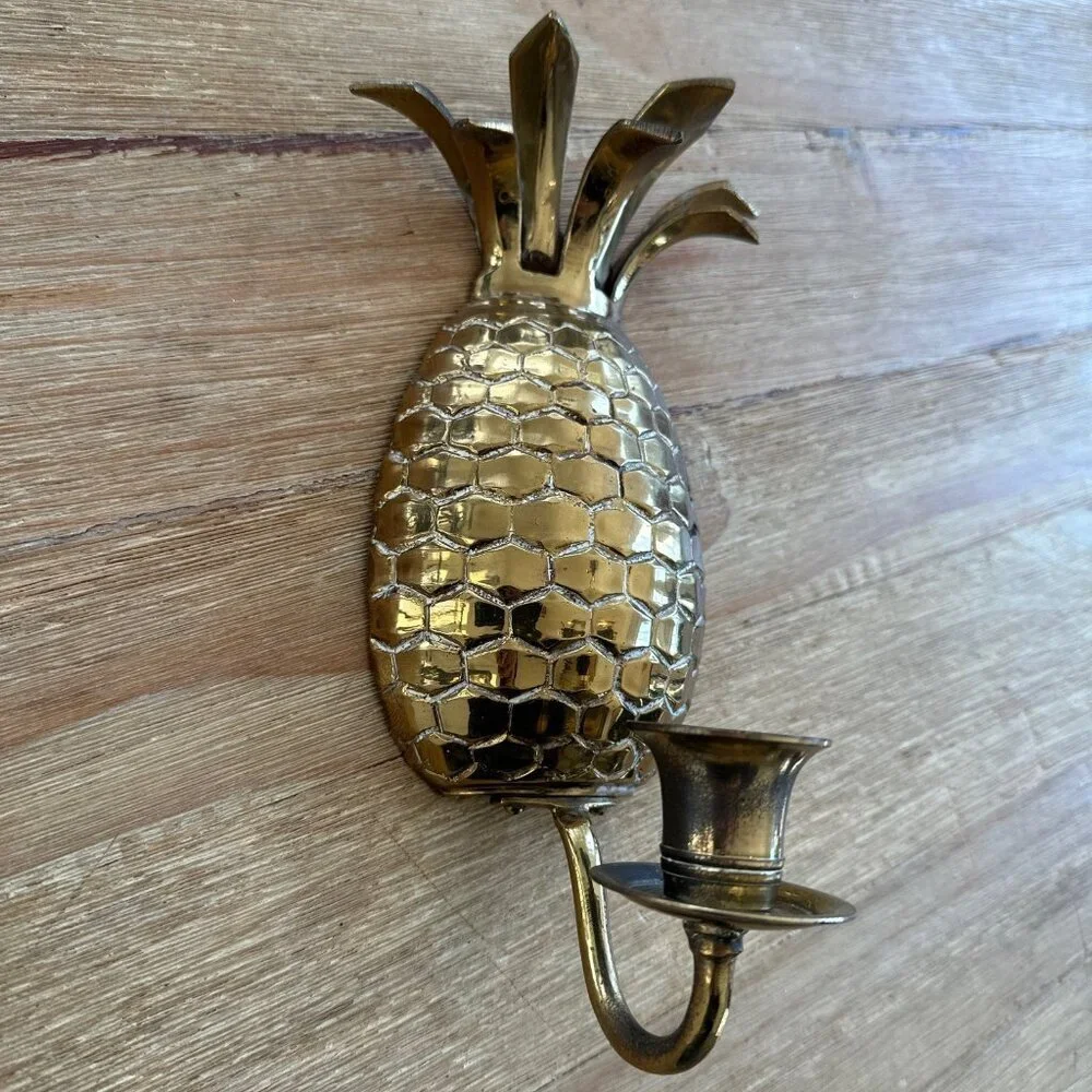 Brass Pineapple Single Candle Sconce Candleholder Vintage 9.5” Tall